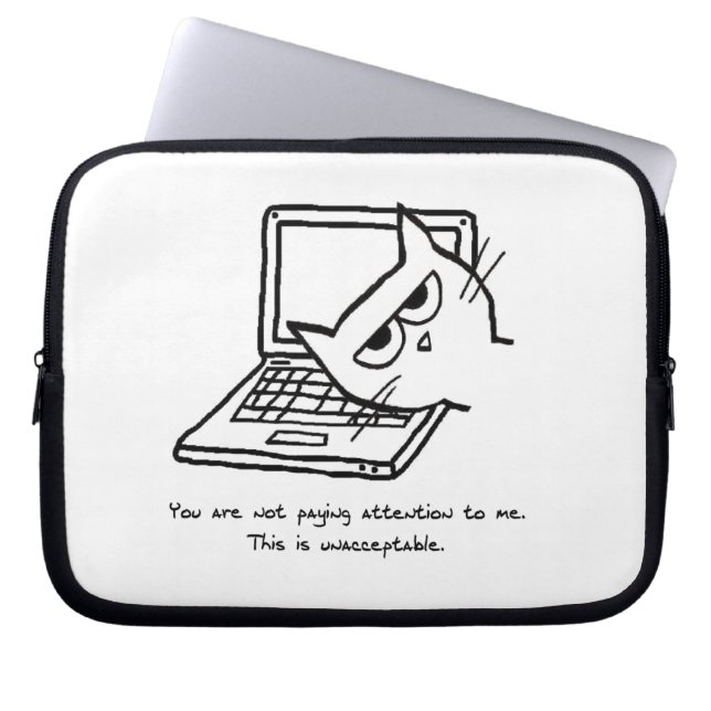 Angry Cat Demands Attention - Funny Laptop Sleeve (Front)