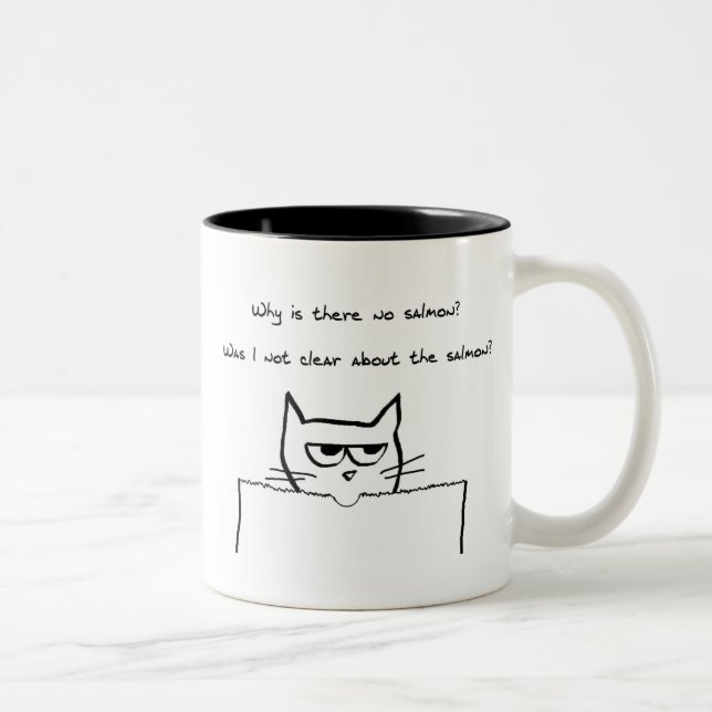 Angry Cat Demands Salmon - Funny Cat Mug (Right)