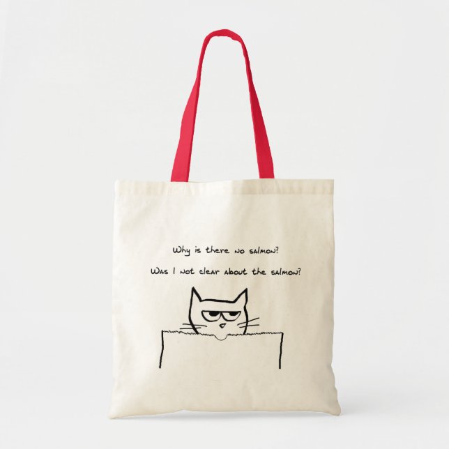 Angry Cat Demands Salmon - Funny Cat Tote Bag (Front)