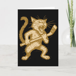 Angry Cat Hockey Retro Ice Byttle Feline Sports Ar Card