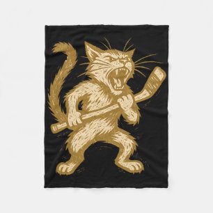 Angry Cat Hockey Retro Ice Byttle Feline Sports Ar Fleece Blanket