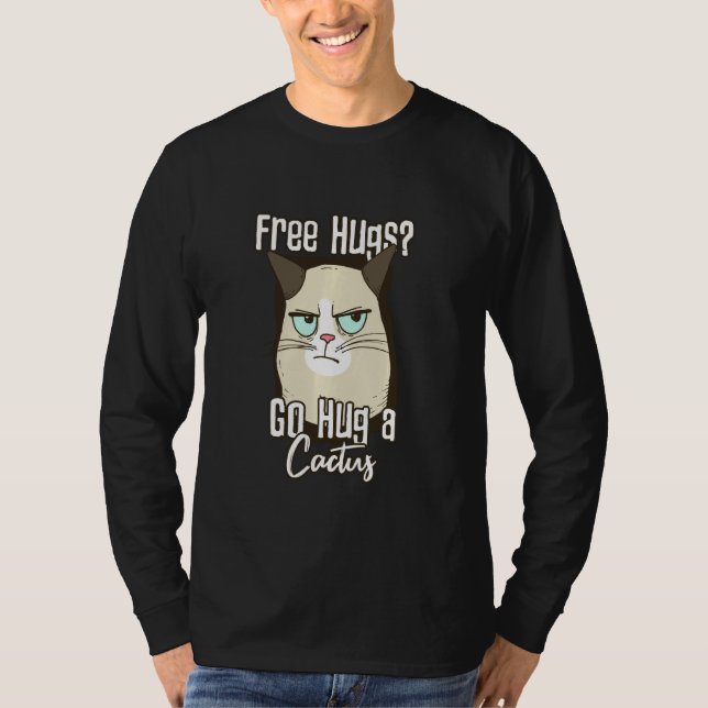 Angry Cat Hug A Cactus T-Shirt (Front)