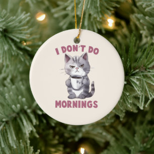 Angry Cat - I Don't Do Mornings Ceramic Ornament