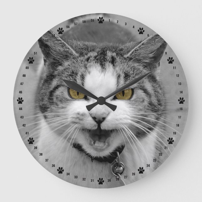 Angry Cat Large Clock (Front)