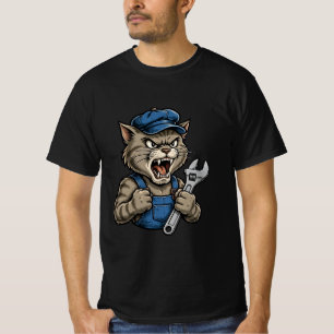 Angry Cat Mechanic - Funny Garage Cat Wrench Tee