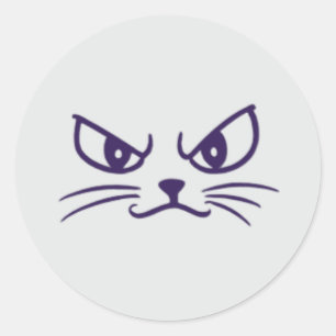 Angry Cat Minimalist Face Classic Round Sticker