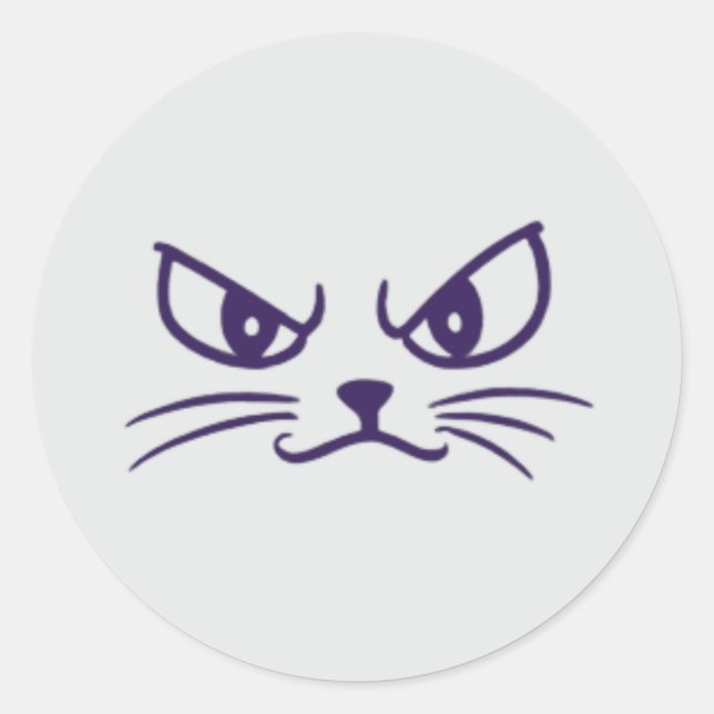 Angry Cat Minimalist Face Classic Round Sticker (Front)