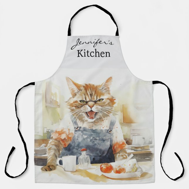 Angry Cat Pet Lover All-Over Print Apron (Front)