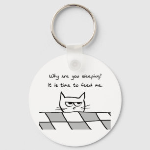 Angry Cat Wants You Out of Bed Key Ring