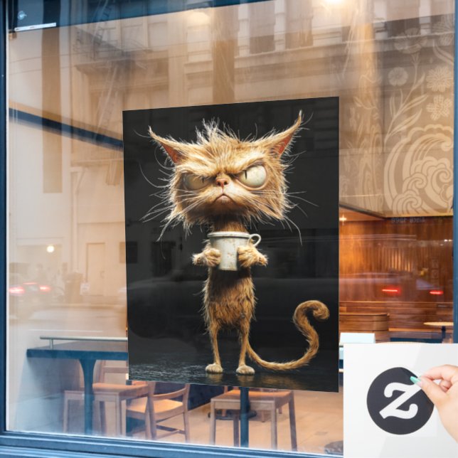 Angry Cat Window Cling (Cafe Window)