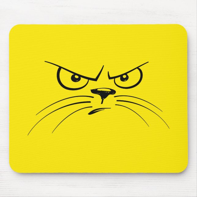 Angry Cat Yellow Face Mouse Pad (Front)