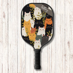 Angry Cats Pattern Modern Monogram Pickleball Paddle