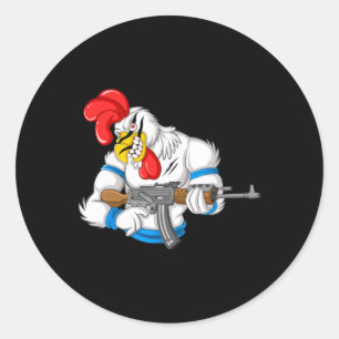 Angry Chicken Cartoon Weapon Rooster Funny Gun Far Classic Round Sticker