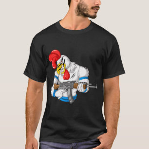 Angry Chicken Cartoon Weapon Rooster Funny Gun Far T-Shirt