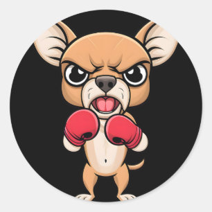 Angry Chihuahua Dog With Boxing Gloves Funny Pet Classic Round Sticker