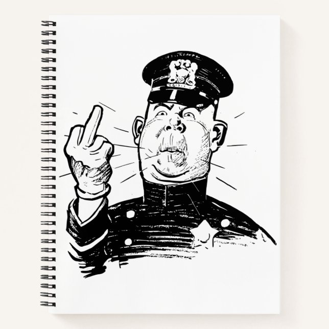 ANGRY COP CHARACTER FLIPS FINGER NOTEBOOK (Front)
