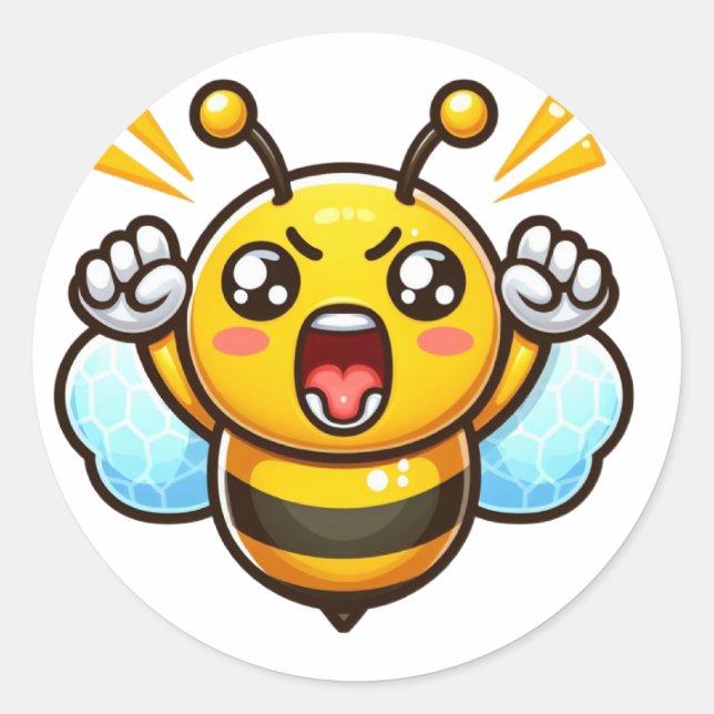 Angry Cute Bee Classic Round Sticker (Front)