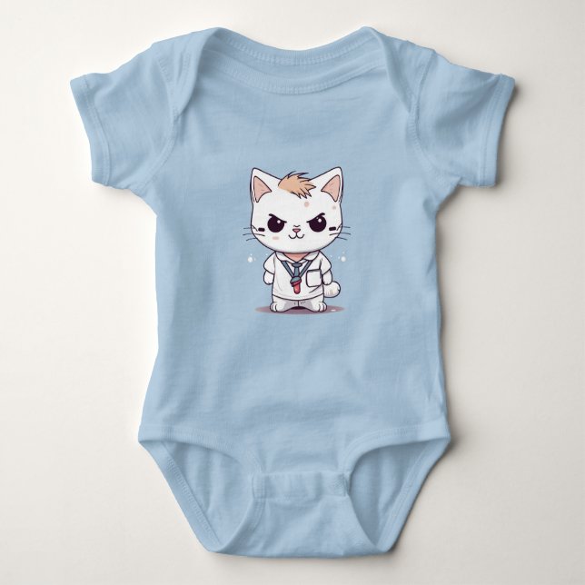 Angry Cute Cat Design Baby Bodysuit (Front)