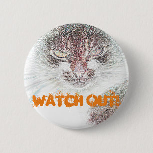 Angry Cute Cate Face Sketch 6 Cm Round Badge