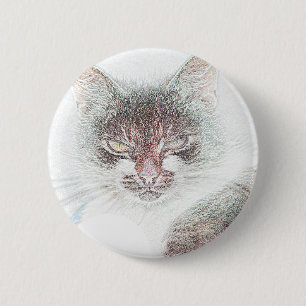 Angry Cute Cate Face Sketch 6 Cm Round Badge