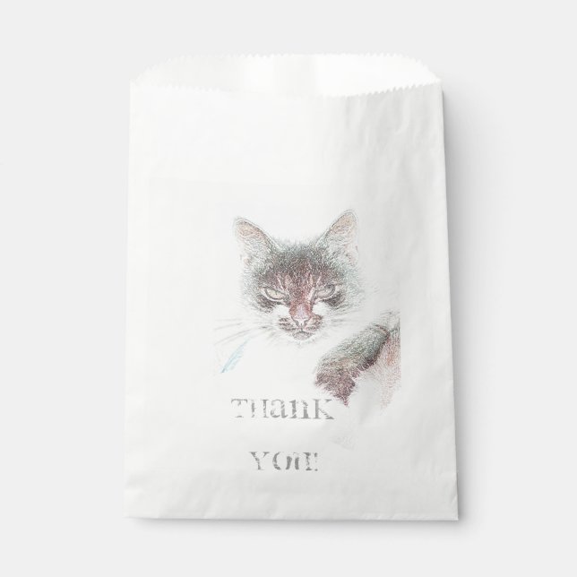 Angry Cute Cate Face Sketch Favour Bag (Front)