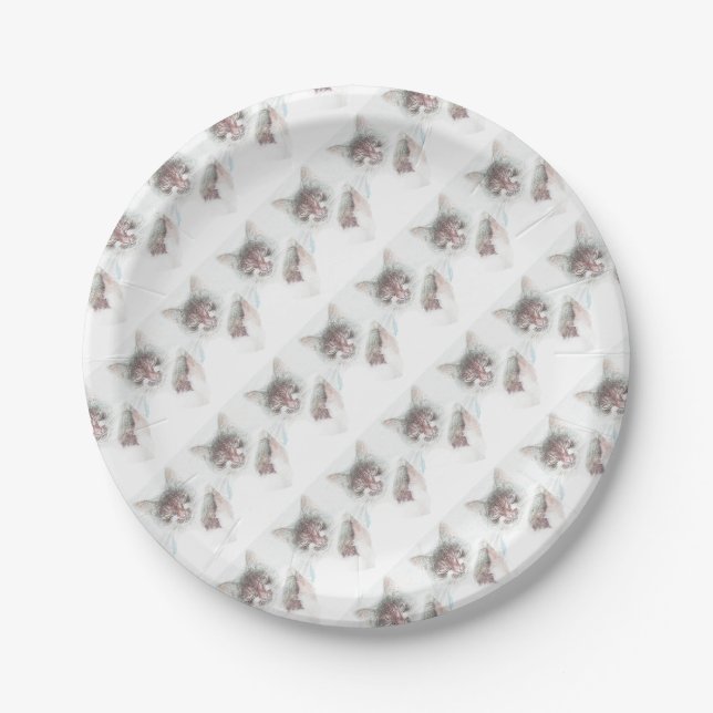 Angry Cute Cate Face Sketch Paper Plate (Front)