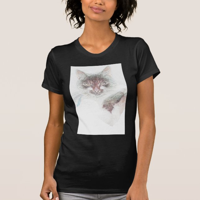 Angry Cute Cate Face Sketch T-Shirt (Front)