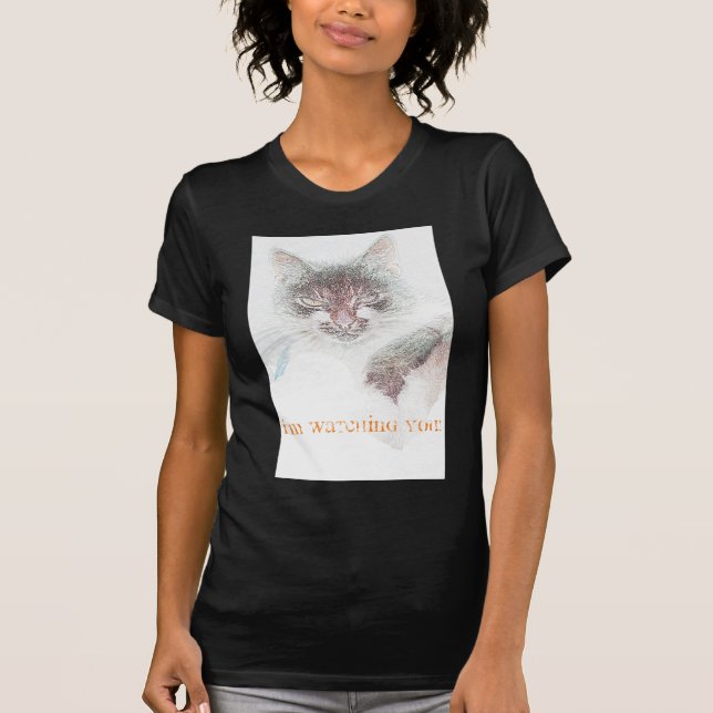 Angry Cute Cate Face Sketch T-Shirt (Front)