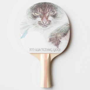 Angry Cute Cate Face Watching You Ping Pong Paddle