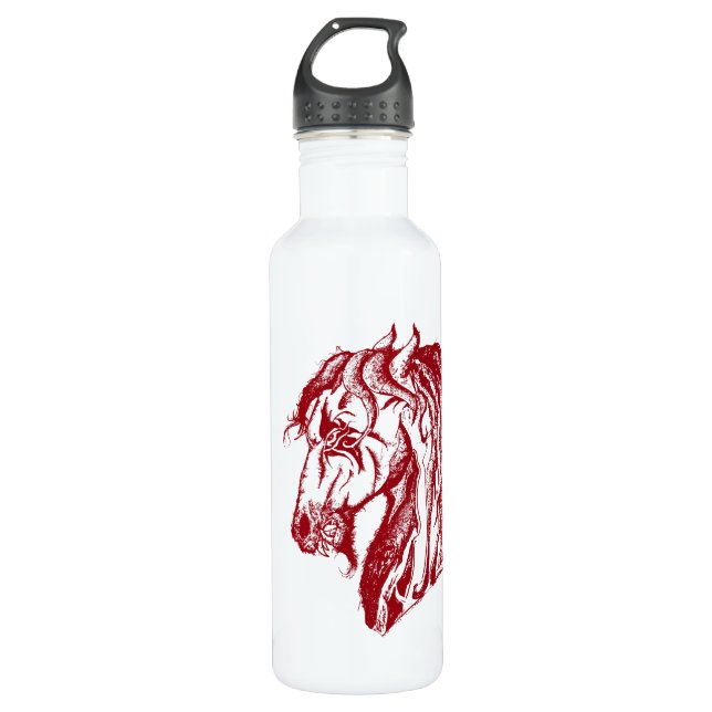 Angry Devil Horse in Red and Pick Your Background 710 Ml Water Bottle (Front)