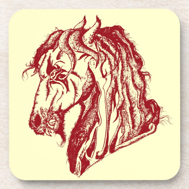 Angry Devil Horse in Red and Pick Your Background Coaster (Front)