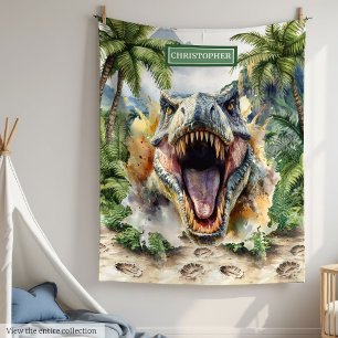 Angry Dinosaur Blanket Custom Name Personalized 