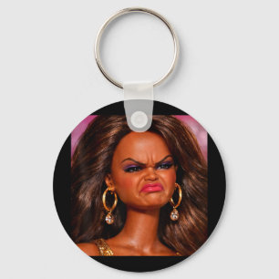 Angry disgusted black doll face meme reaction gen key ring