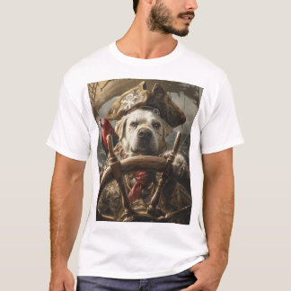 Angry Dog in Pirate Hat Steering the Ship T-shirt