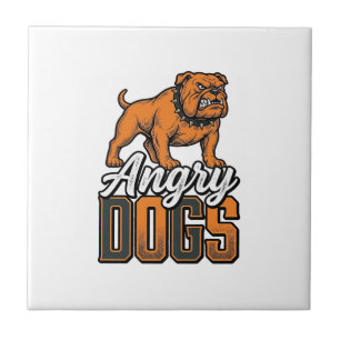 Angry Dogs Vintage Bulldog Typography Design_1 Ceramic Tile