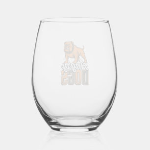 Angry Dogs Vintage Bulldog Typography Design_1 Stemless Wine Glass