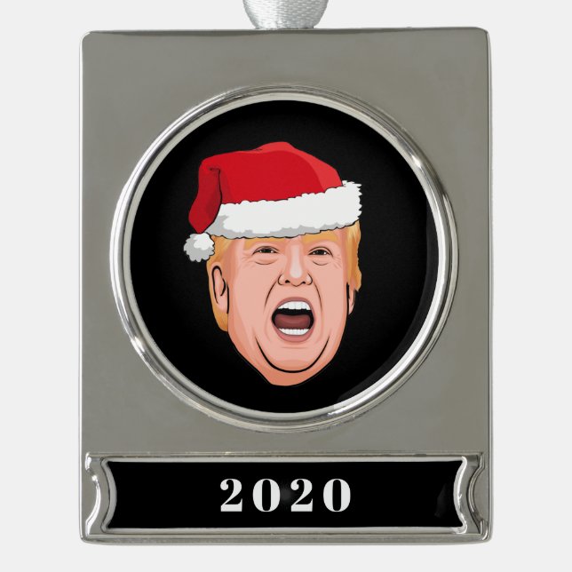 Angry Donald Trump Christmas Silver Plated Banner Ornament (Front)