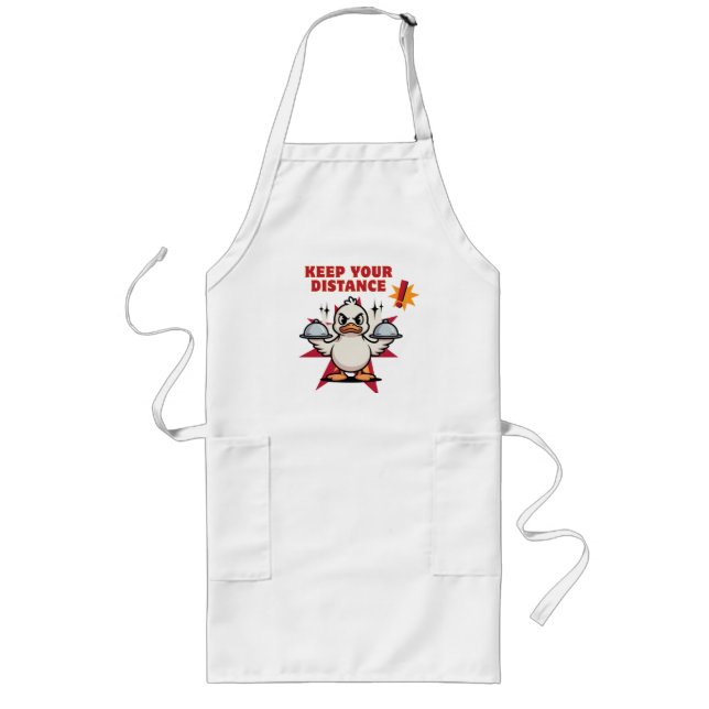 Angry Duck with Bold “Keep Your Distance” – Funny  Long Apron (Front)