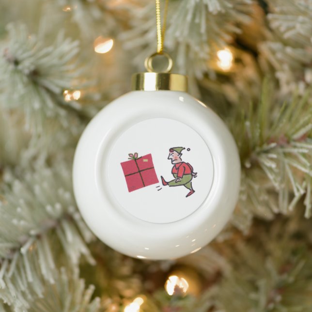 Angry Elf ceramic Christmas ball ornament (Tree)