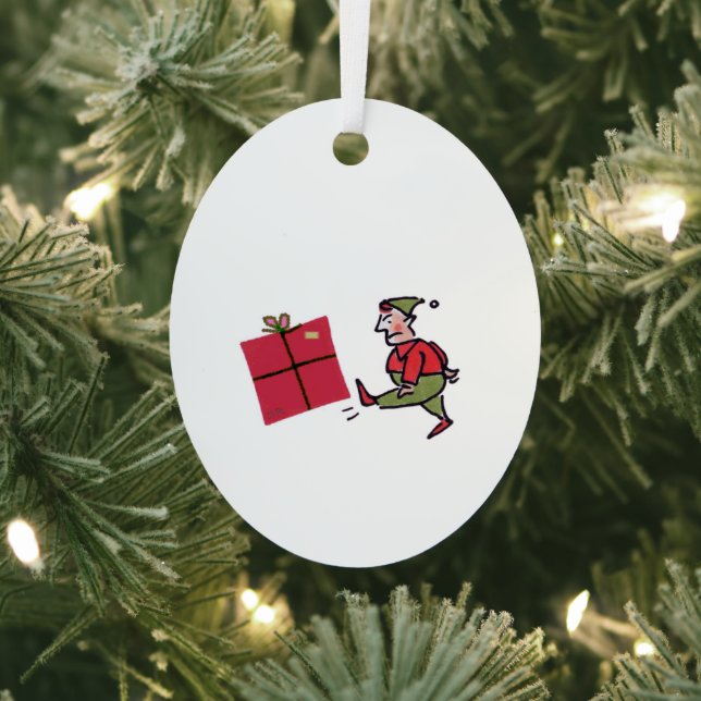 Angry Elf oval metal ornament (Insitu)