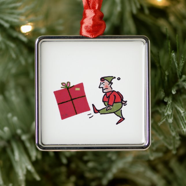 Angry Elf square premium ornament (Tree)