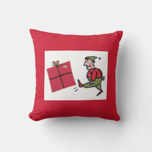 Angry Elf square red throw pillow