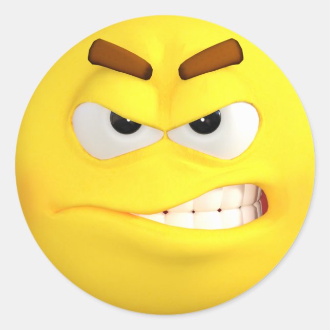 Angry Emoji Classic Round Sticker (Front)