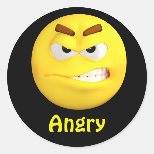 Angry Emoji Emoticon Cartoon Face Classic Round Sticker (Front)