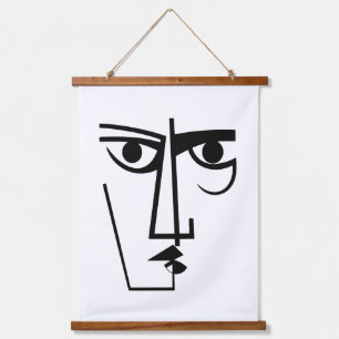 Angry Eyes Expression Abstract Woman Face Line Art Hanging Tapestry