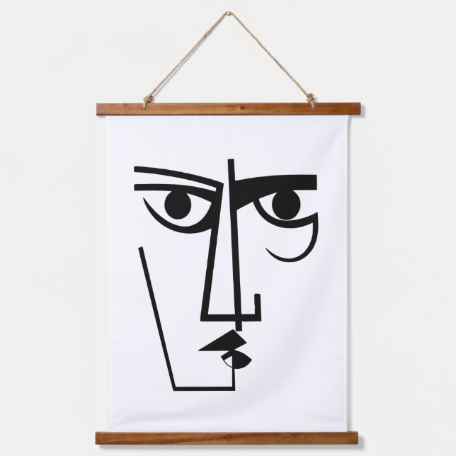 Angry Eyes Expression Abstract Woman Face Line Art Hanging Tapestry (Front)