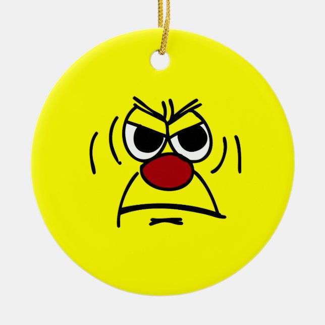 Angry Face Grumpey Ceramic Tree Decoration (Front)