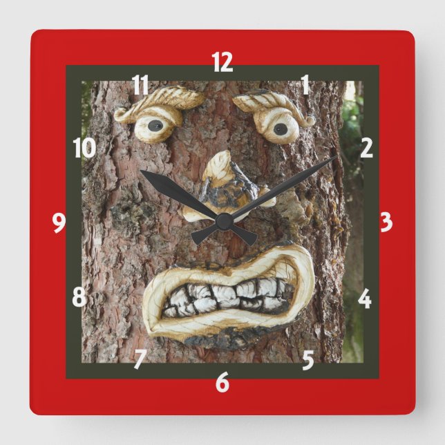 Angry Face Tree Square Wall Clock (Front)