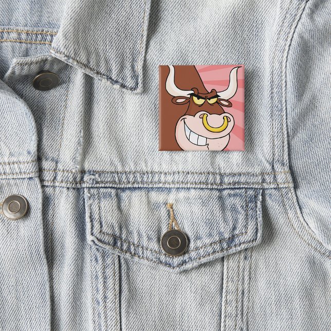 Angry Fierce Bull Mascot with Nose Ring  15 Cm Square Badge (Creator Uploaded)