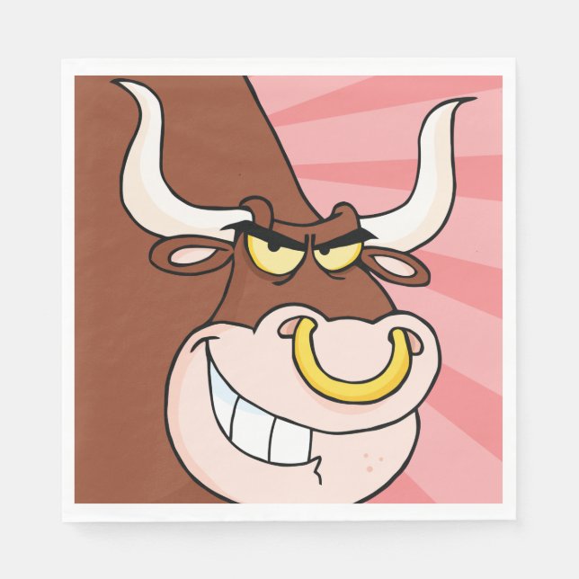Angry Fierce Bull Mascot with Nose Ring  Napkin (Front)